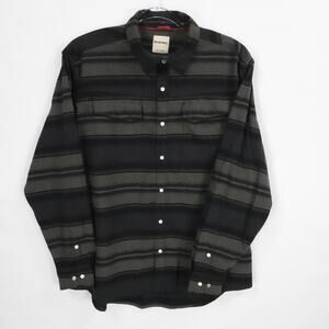 Simms Shirt Mens XL Black Gray Striped Long Sleeve Pearl Snap Flannel Outdoors